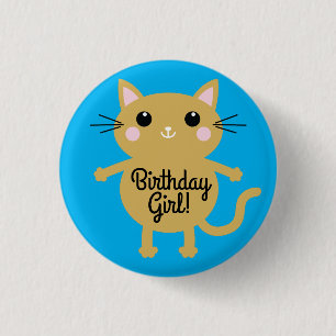 Cat Cute Kitty Kid's Birthday Party Theme 1 Inch Round Button