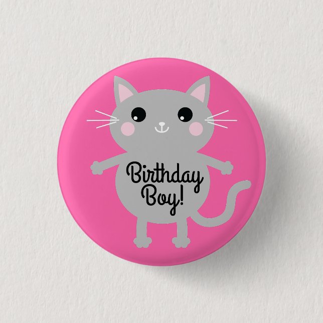 Cat Cute Kitty Kid's Birthday Party Theme 1 Inch Round Button (Front)
