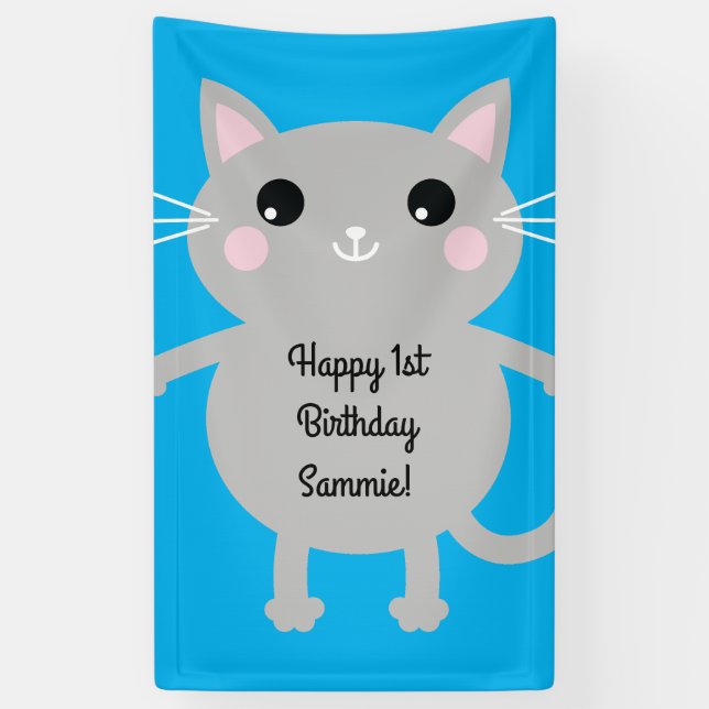Cat Cute Kitty Kid's Birthday Party Theme Banner (Vertical)
