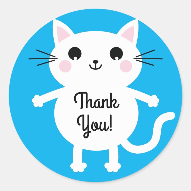 Cat Cute Kitty Kid's Birthday Party Theme Classic Round Sticker (Front)