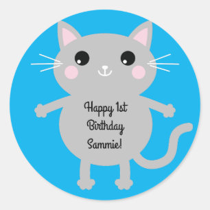 Cat Cute Kitty Kid's Birthday Party Theme Classic Round Sticker