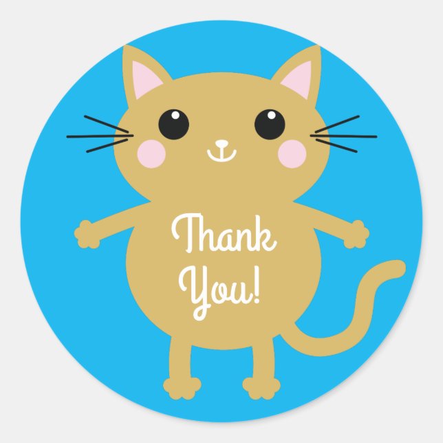 Cat Cute Kitty Kid's Birthday Party Theme Classic Round Sticker (Front)