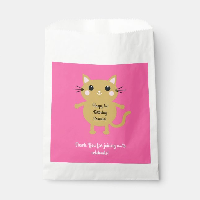 Cat Cute Kitty Kid's Birthday Party Theme Favour Bag (Front)
