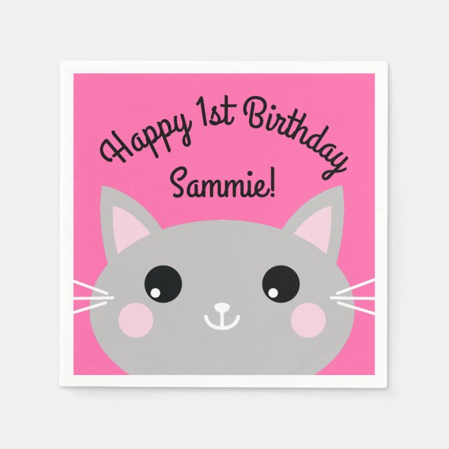 Cat Cute Kitty Kid's Birthday Party Theme Napkin (Front)