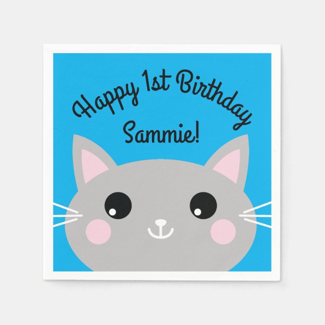 Cat Cute Kitty Kid's Birthday Party Theme Napkin (Front)