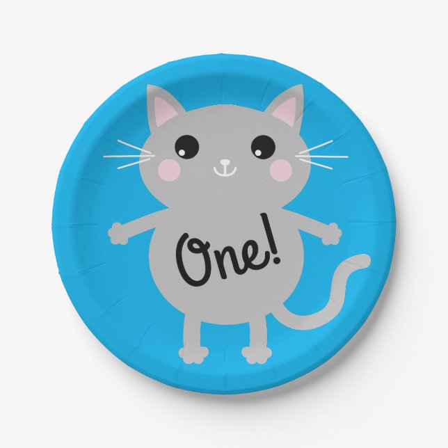 Cat Cute Kitty Kid's Birthday Party Theme Paper Plate (Front)