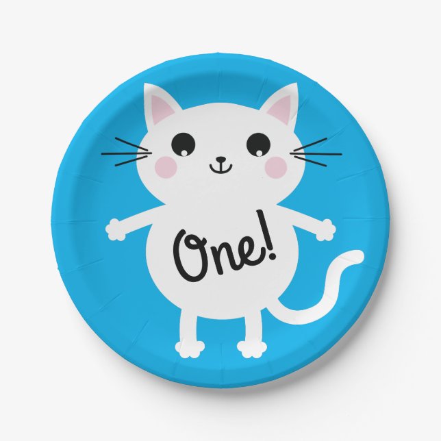 Cat Cute Kitty Kid's Birthday Party Theme Paper Plate (Front)