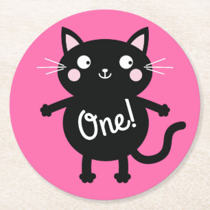 Cat Cute Kitty Kid's Birthday Party Theme Round Paper Coaster