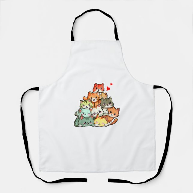 Cat Cute Pile Cats Anime Kawaii Neko Cat Lover Wom Apron (Front)