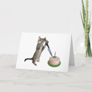Cat Cutting Birthday Cake Card