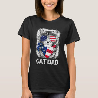 Cat Dad 4th Of July Independence Day American Flag T-Shirt