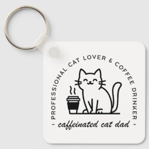 Cat dad and coffee lovers hipster keychain