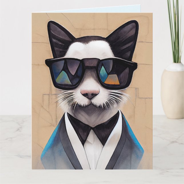 CAT DAD BIRTHDAY SUNGLASSES COOL BIRTHDAY CARD (Front)