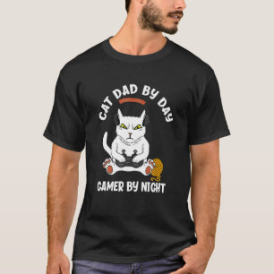 Cat Dad By Day Gamer By Night Funny Gaming T-Shirt