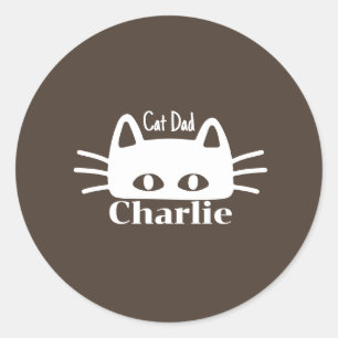Cat Dad custom cat name Classic Round Sticker