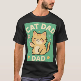 Cat Dad — Cute Orange Tabby Cartoon with Hearts & T-Shirt