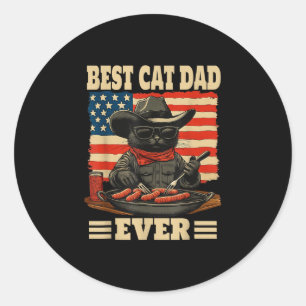 Cat dad funny gift vintage patriotic cowboy cat classic round sticker