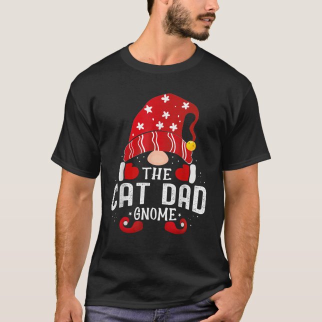 Cat dad Gnome Matching Christmas PJS For Family  T-Shirt (Front)