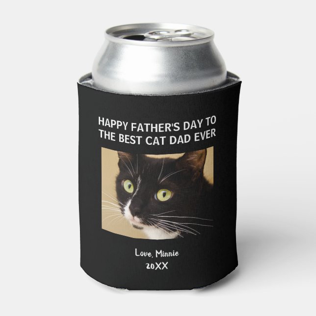 Cat Dad Happy Father's Day Black Photo Can Cooler (Can Front)