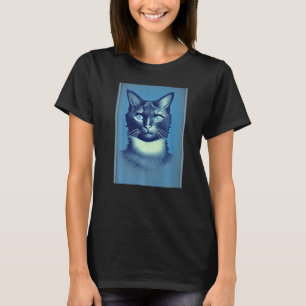 Cat Dad Head Blue Cyanotype Vintage Graphic Woman  T-Shirt