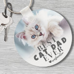 Cat Dad Personalized Pet Photo Keychain<br><div class="desc">Best Cat Dad Ever Personalized Photo Keychain. This custom "Best Cat Dad Ever" keychain is a heartfelt keepsake for any cat lover, designed to celebrate the unique bond between him and his furry friend. Featuring bold, modern typography on a soft white ombre background, the sleek grey text and heart accents...</div>