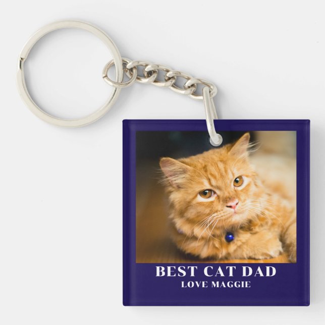 Cat Dad Photo Personalized  Keychain (Front)