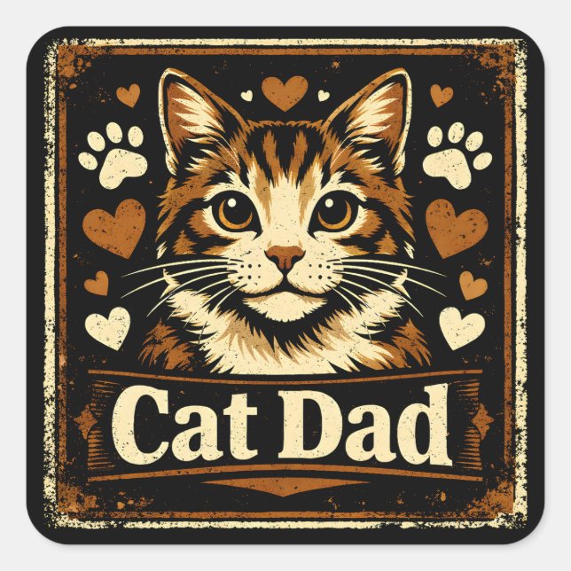 Cat Dad – Proud Feline Father Humor Love Square Sticker (Front)