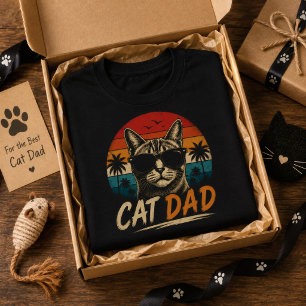 Cat Dad Retro Sunset Palm father's day  T-Shirt