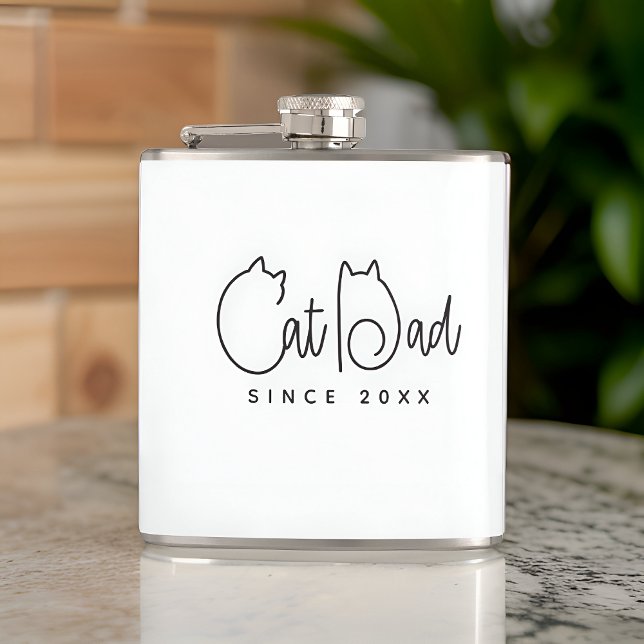 Cat Dad Since 20XX Modern Simple Playful Fun Hip Flask (Creator Uploaded)
