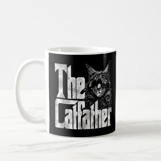 Cat Dad The Catfather Crazy Eyepatch Cat Father Ki Coffee Mug (Left)