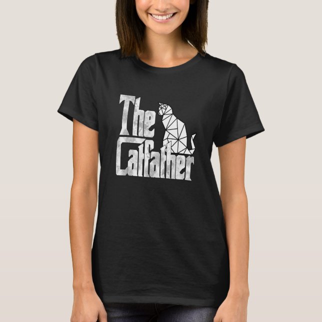 Cat Dad The Catfather White Polygon Cat Father Kit T-Shirt (Front)
