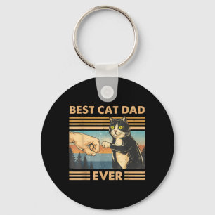 Cat Dad Vintage Cat Fist Bump Funny Cat Lover Men Keychain