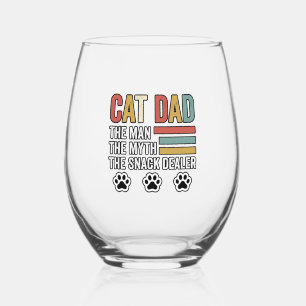 Cat Dad Vintage Funny Snack Dealer Shirt Design_1 Stemless Wine Glass