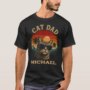 Cat Dad Vintage Retro Sunset Tropical Beach T-Shirt