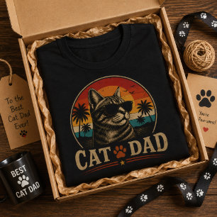 Cat Dad Vintage Retro Sunset Tropical Beach T-Shirt