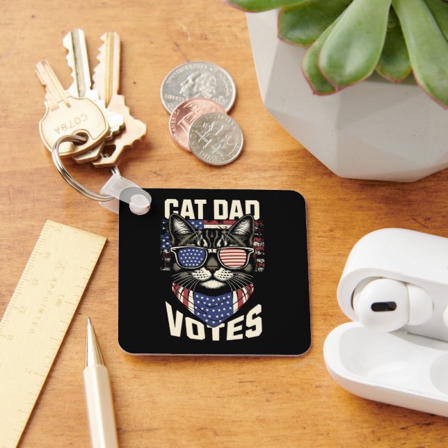 Cat Dad Votes Cute Election American Flag Keychain (Desk)