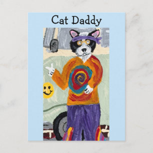 Cat Daddy Hippie Tuxedo Cat Invitation Postcard