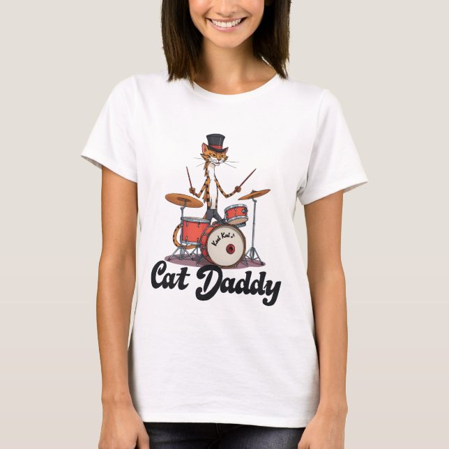 Cat Daddy Musician Drummer | Tabby Cats Art Lover T-Shirt (Front)