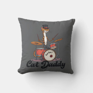 Cat Daddy Musician Drummer Tabby Cats Art Lover Throw Pillow