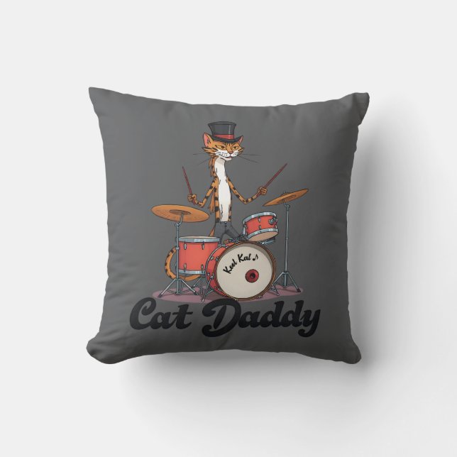 Cat Daddy Musician Drummer | Tabby Cats Art Lover Throw Pillow (Front)