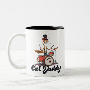 Cat Daddy Musician Drummer   Tabby Cats Art Lover Two-Tone Coffee Mug
