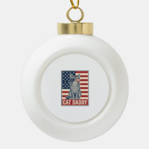 Cat Daddy Patriotic Cat Vector Design_1 Ceramic Ball Christmas Ornament