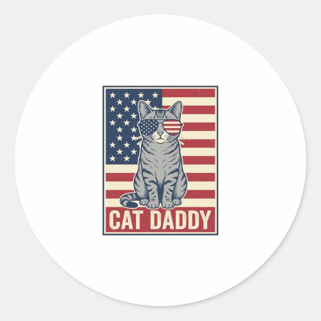 Cat Daddy Patriotic Cat Vector Design_1 Classic Round Sticker (Front)