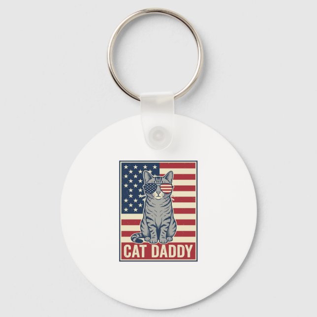 Cat Daddy Patriotic Cat Vector Design_1 Keychain (Front)
