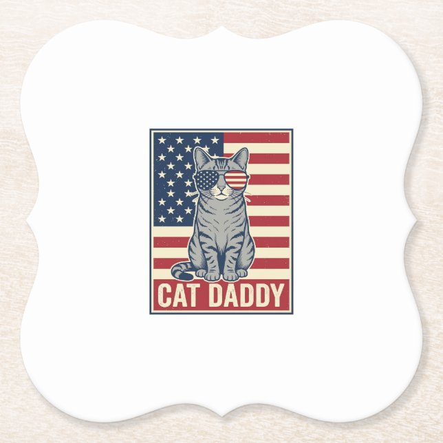 Cat Daddy Patriotic Cat Vector Design_1 Paper Coaster (Front)