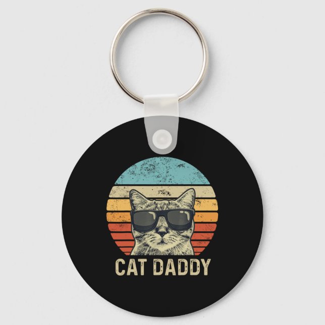 Cat Daddy Retro Cat Sungles Cool Cat Dad Gift Fath Keychain (Front)