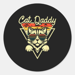 Cat Daddy Retro Sungles Cat Fur Dad Papa Vintage C Classic Round Sticker