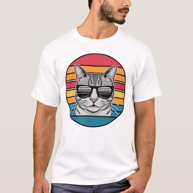 Cat Daddy Sunglasses Sunset Retro Fur Dad Papa T-Shirt (Front)