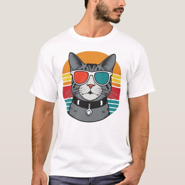 Cat Daddy Sunglasses Sunset Retro Fur Dad Papa  T-Shirt (Front)