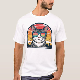Cat Daddy Sunglasses Sunset Retro Fur Dad Papa  T-Shirt